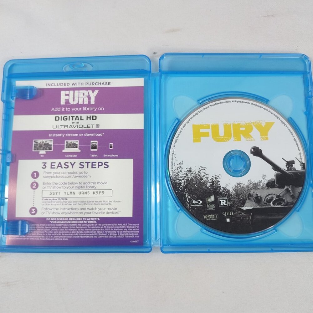 Fury - 2014 - Rated R - Blu/Ray DVD - Used - Picture 3 of 3